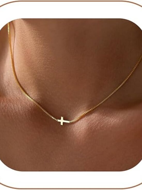 Jewelry - Dainty Cross Necklace 14K Gold Silver Plated Small Choker Pendant